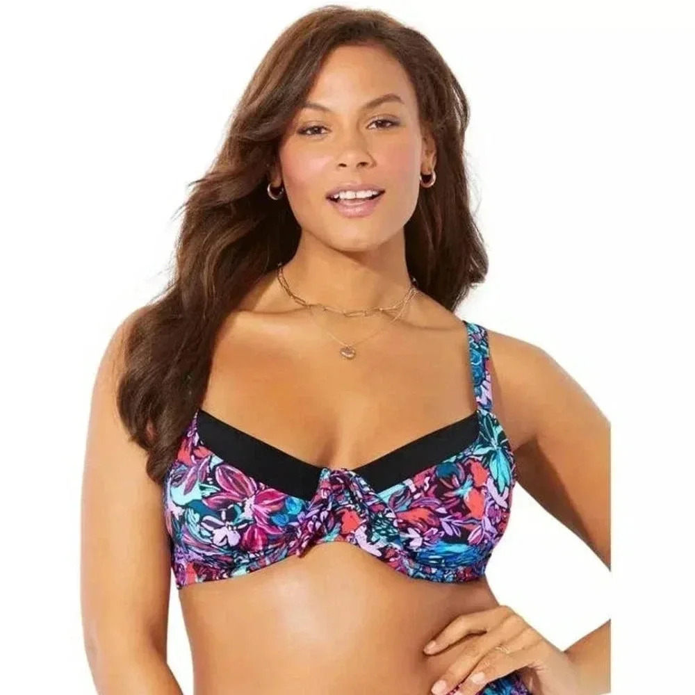 Swimsuits for All Women's Multicolor Captain Underwire Bikini Top Size 16